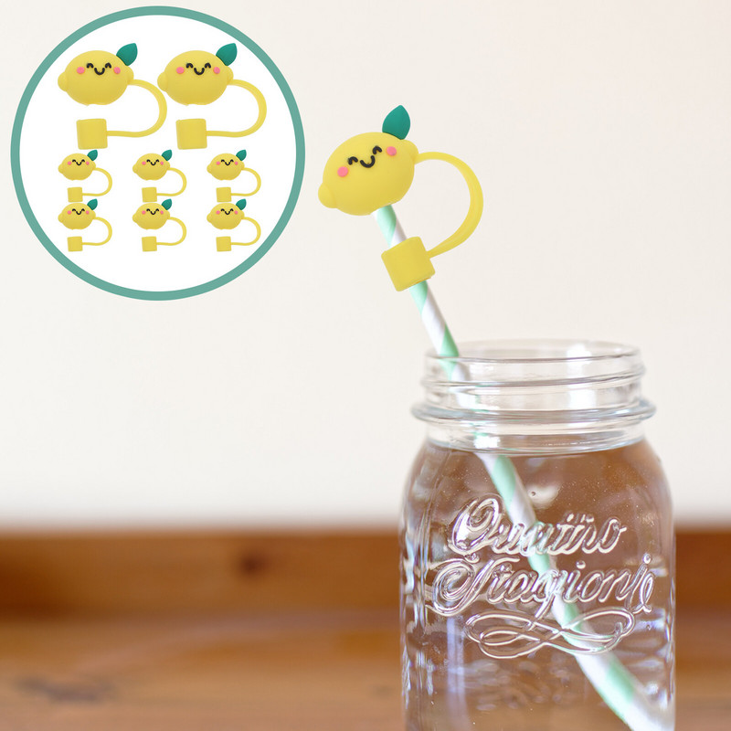 8 gab. Citronu dekoru klusinātājs salmu netīrumu aizbāžņi Pipešu uzgaļi Jauka dizaina vāciņš silikagela ballīšu pārsegi burvīgs topper bērns