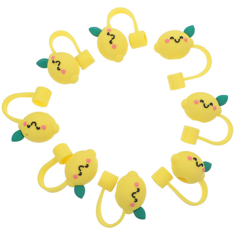 8 gab. Citronu dekoru klusinātājs salmu netīrumu aizbāžņi Pipešu uzgaļi Jauka dizaina vāciņš silikagela ballīšu pārsegi burvīgs topper bērns