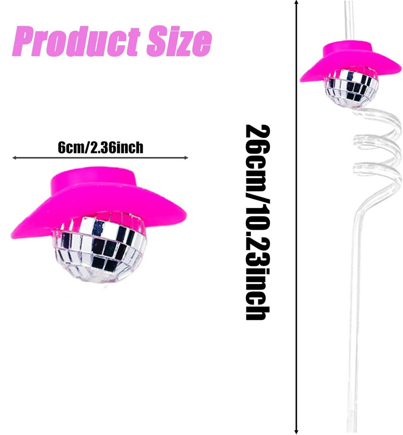 10 db Tükör Cowboy Kalap Disco Golyós szívószálak Dekoratív Mini Disco Ball Szalma Dekor Disco Party Dekorációk Esküvői Születésnapra