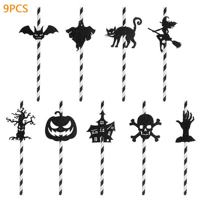 9gab/18gab Helovīna galvaskauss ķirbju papīra salmiņi sikspārņu dzeršanai vienreizlietojamie dzeramie salmi Helovīna ballīte mājas bāra dekoru piederumi