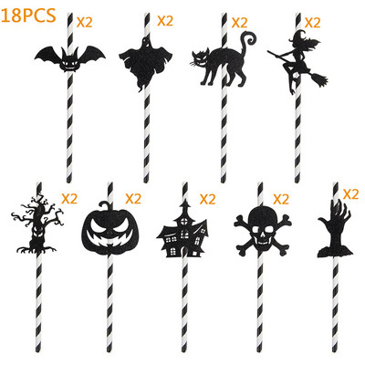 9gab/18gab Helovīna galvaskauss ķirbju papīra salmiņi sikspārņu dzeršanai vienreizlietojamie dzeramie salmi Helovīna ballīte mājas bāra dekoru piederumi