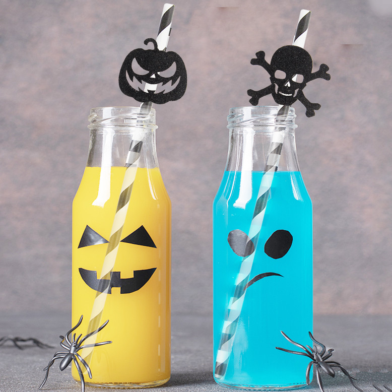 9gab/18gab Helovīna galvaskauss ķirbju papīra salmiņi sikspārņu dzeršanai vienreizlietojamie dzeramie salmi Helovīna ballīte mājas bāra dekoru piederumi