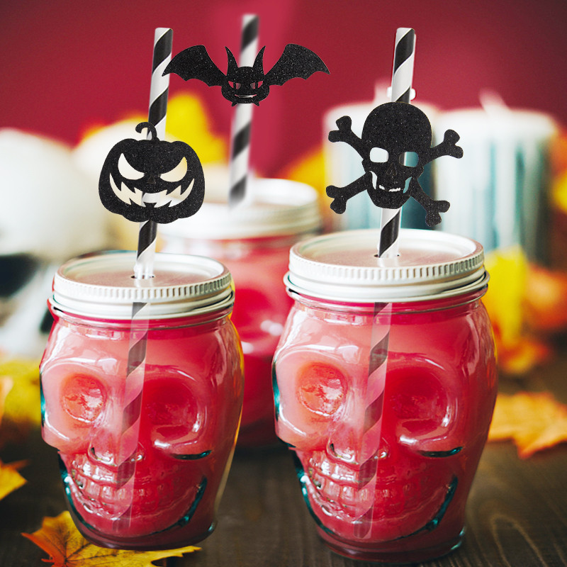 9gab/18gab Helovīna galvaskauss ķirbju papīra salmiņi sikspārņu dzeršanai vienreizlietojamie dzeramie salmi Helovīna ballīte mājas bāra dekoru piederumi