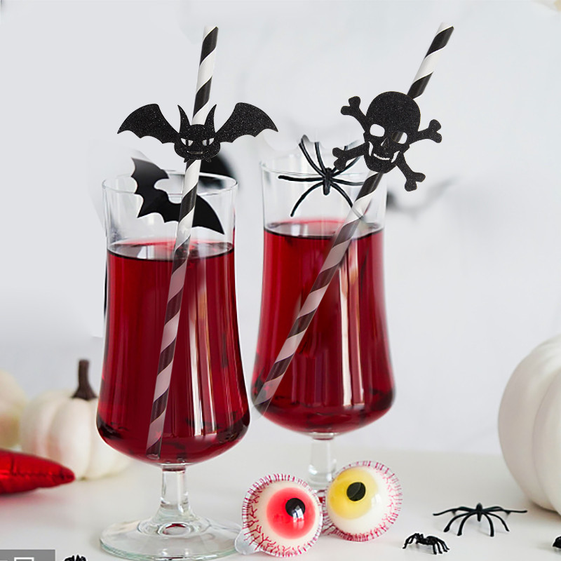 9gab/18gab Helovīna galvaskauss ķirbju papīra salmiņi sikspārņu dzeršanai vienreizlietojamie dzeramie salmi Helovīna ballīte mājas bāra dekoru piederumi