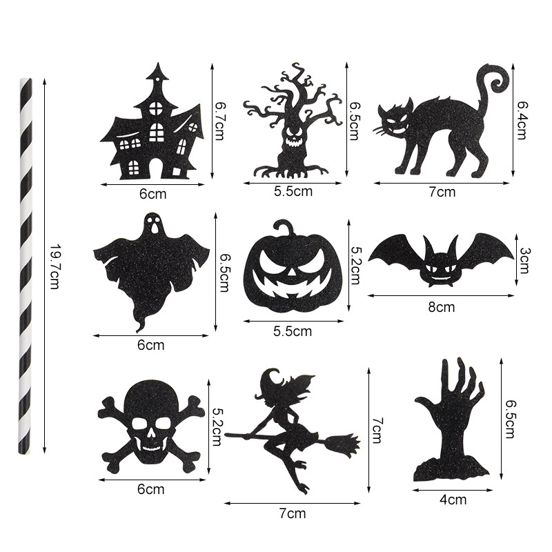 9gab/18gab Helovīna galvaskauss ķirbju papīra salmiņi sikspārņu dzeršanai vienreizlietojamie dzeramie salmi Helovīna ballīte mājas bāra dekoru piederumi