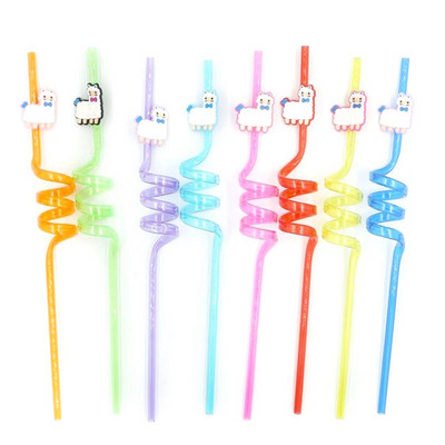 8 DB/Szett Rajzfilm Állatok Szivárvány Nyalóka Többször használható szívószálak Műanyag szívószálak gyerekeknek Születésnapi buli dekorációs kellékek