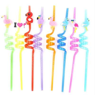 8 DB/Szett Rajzfilm Állatok Szivárvány Nyalóka Többször használható szívószálak Műanyag szívószálak gyerekeknek Születésnapi buli dekorációs kellékek