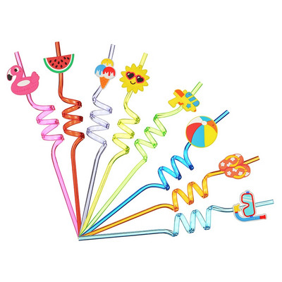 8 DB/Szett Rajzfilm Állatok Szivárvány Nyalóka Többször használható szívószálak Műanyag szívószálak gyerekeknek Születésnapi buli dekorációs kellékek