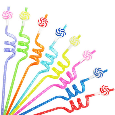 8 DB/Szett Rajzfilm Állatok Szivárvány Nyalóka Többször használható szívószálak Műanyag szívószálak gyerekeknek Születésnapi buli dekorációs kellékek