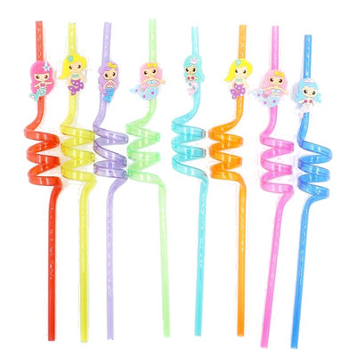 8 DB/Szett Rajzfilm Állatok Szivárvány Nyalóka Többször használható szívószálak Műanyag szívószálak gyerekeknek Születésnapi buli dekorációs kellékek