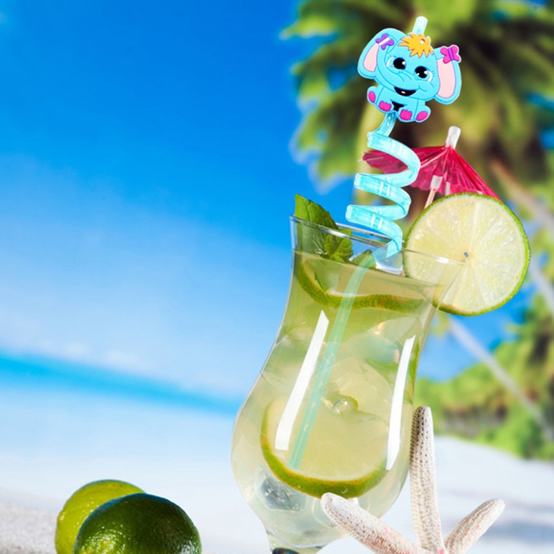 8 DB/Szett Rajzfilm Állatok Szivárvány Nyalóka Többször használható szívószálak Műanyag szívószálak gyerekeknek Születésnapi buli dekorációs kellékek