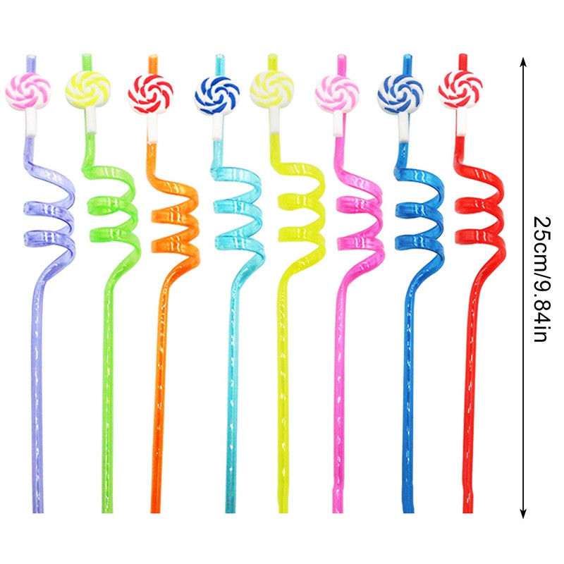 8 DB/Szett Rajzfilm Állatok Szivárvány Nyalóka Többször használható szívószálak Műanyag szívószálak gyerekeknek Születésnapi buli dekorációs kellékek