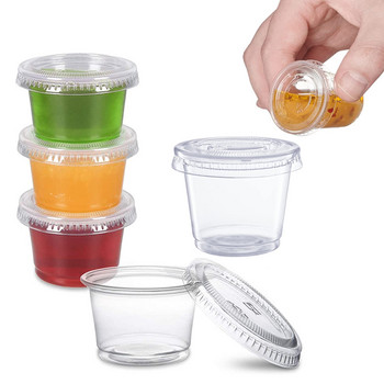 100 бр. 30 мл пластмасова чаша за еднократна употреба с капак Прозрачни чаши за сос Контейнер за желе за подправки Кръгла запечатана кутия Кухненски аксесоари