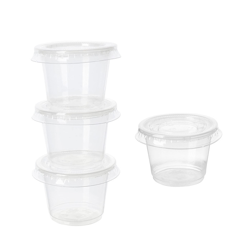100 vnt. 30 ml vienkartinis plastikinis puodelis su dangteliu Skaidraus padažo puodeliai želė prieskonių talpykla apvali uždaryta dėžutė virtuvės priedai
