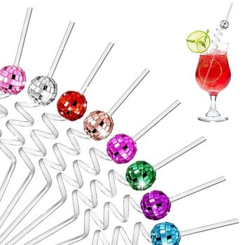 12 τμχ Mini Discos Ball Straw Cocktails Straw 70s Retro Discos Party Supplies KXRE