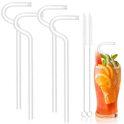 Újrafelhasználható üvegszívószál tisztítókefével Újrafelhasználható, nagy szilárdságú, nagy boroszilikát üvegből készült ránctalanító szívószál italok koktélokhoz