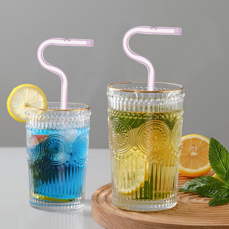 Újrafelhasználható üvegszívószál tisztítókefével Újrafelhasználható, nagy szilárdságú, nagy boroszilikát üvegből készült ránctalanító szívószál italok koktélokhoz