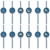 24Gb Dzeramo salmu vienreizējās lietošanas izturīgs pret kodumiem BPA bez taisnas caurules Blue White Stripes dekoratīvais salmu festivāla rekvizīts