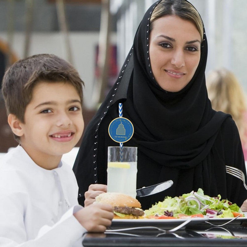24Gb Dzeramo salmu vienreizējās lietošanas izturīgs pret kodumiem BPA bez taisnas caurules Blue White Stripes dekoratīvais salmu festivāla rekvizīts