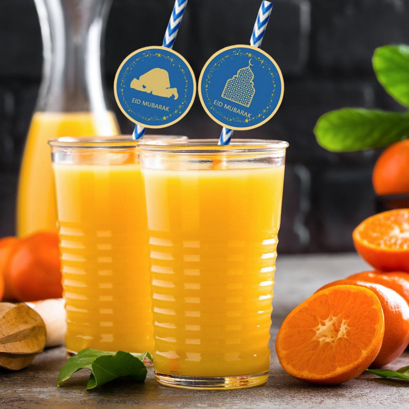 24Gb Dzeramo salmu vienreizējās lietošanas izturīgs pret kodumiem BPA bez taisnas caurules Blue White Stripes dekoratīvais salmu festivāla rekvizīts