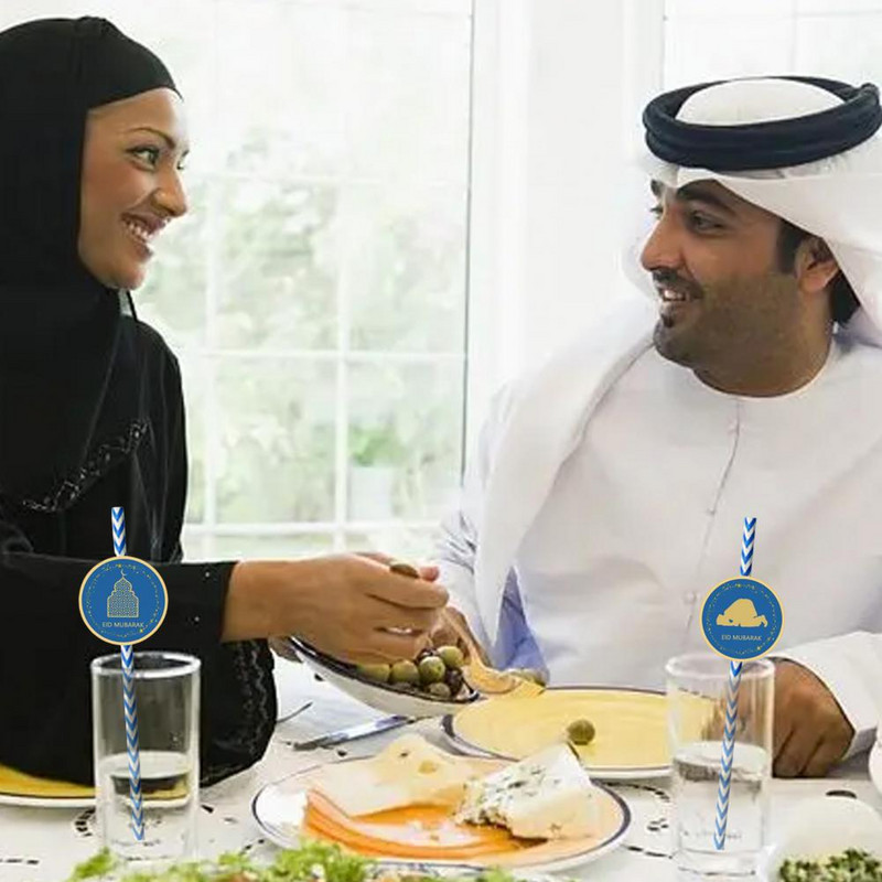 24Gb Dzeramo salmu vienreizējās lietošanas izturīgs pret kodumiem BPA bez taisnas caurules Blue White Stripes dekoratīvais salmu festivāla rekvizīts