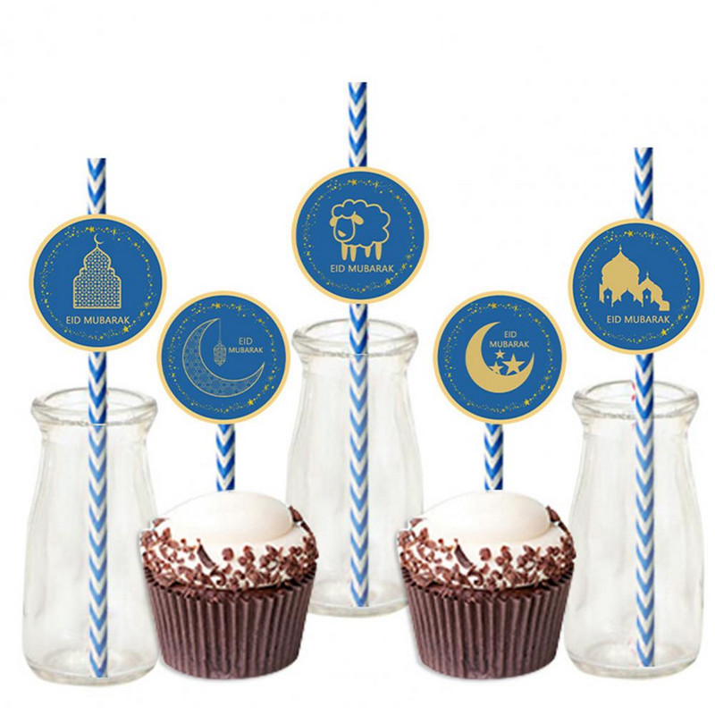 24Gb Dzeramo salmu vienreizējās lietošanas izturīgs pret kodumiem BPA bez taisnas caurules Blue White Stripes dekoratīvais salmu festivāla rekvizīts