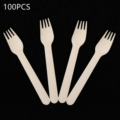 100 db fa eldobható villa kanál kés desszert edény parti étkészlet