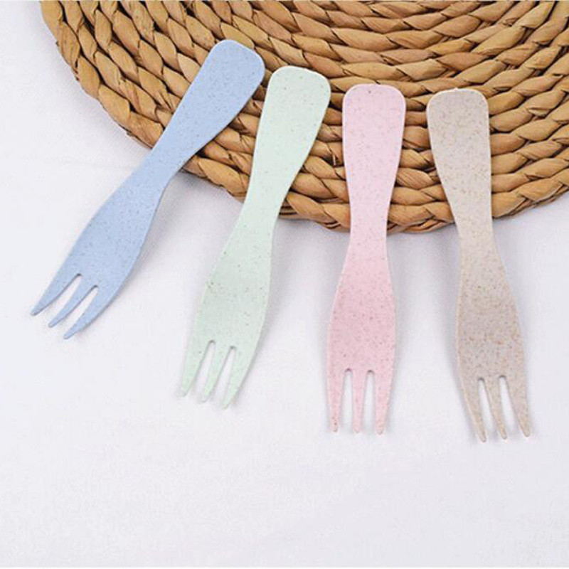 5Set vienreizējās lietošanas viļņveida formas mazas dakšiņas galda piederumu komplekts, kviešu salmu galda piederumu piederumi, augļu deserti kūku dakšiņas ballīšu piederumi