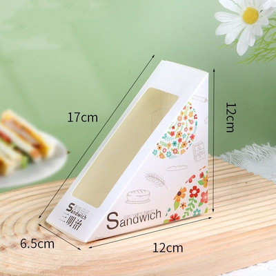 100 lapos szendvicstáska háromszög tortadoboz süteménybolt szendvicskenyér csomagolás háztartási eldobható sütéshez átlátszó papírdoboz