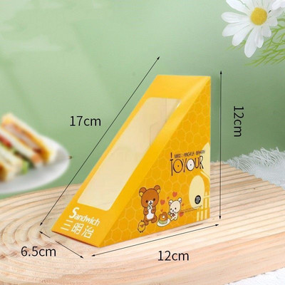 100 lapos szendvicstáska háromszög tortadoboz süteménybolt szendvicskenyér csomagolás háztartási eldobható sütéshez átlátszó papírdoboz