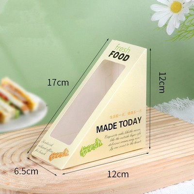 100 lapos szendvicstáska háromszög tortadoboz süteménybolt szendvicskenyér csomagolás háztartási eldobható sütéshez átlátszó papírdoboz