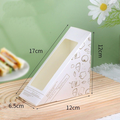 100 lapos szendvicstáska háromszög tortadoboz süteménybolt szendvicskenyér csomagolás háztartási eldobható sütéshez átlátszó papírdoboz