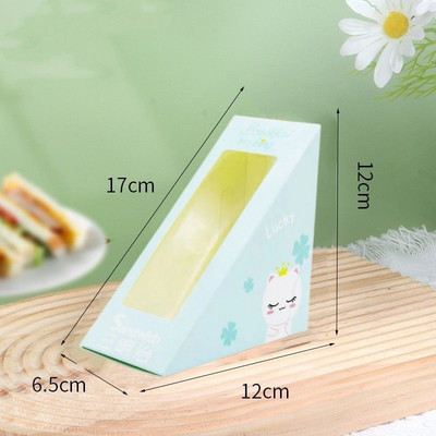 100 lapos szendvicstáska háromszög tortadoboz süteménybolt szendvicskenyér csomagolás háztartási eldobható sütéshez átlátszó papírdoboz