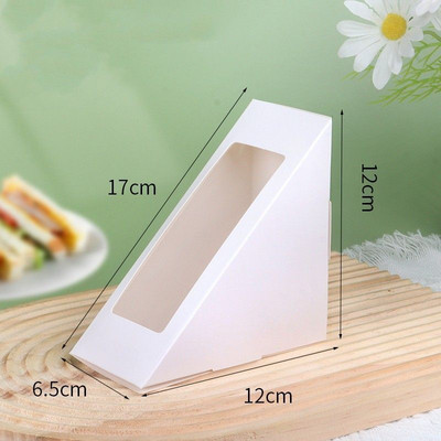 100 lapos szendvicstáska háromszög tortadoboz süteménybolt szendvicskenyér csomagolás háztartási eldobható sütéshez átlátszó papírdoboz