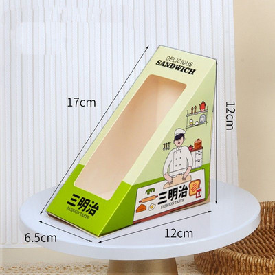 100 lapos szendvicstáska háromszög tortadoboz süteménybolt szendvicskenyér csomagolás háztartási eldobható sütéshez átlátszó papírdoboz