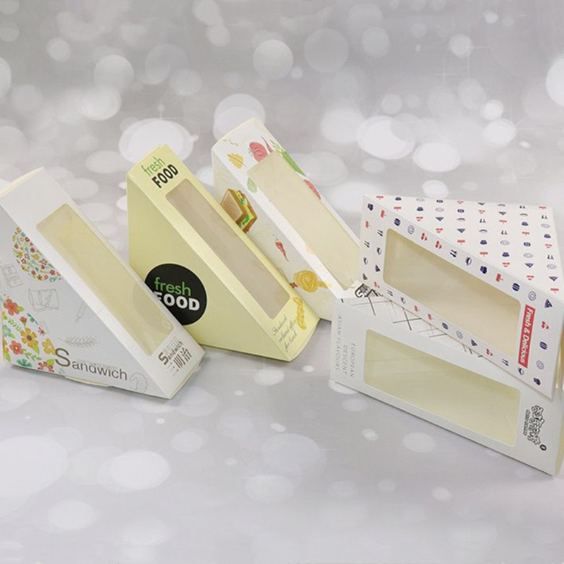 100 lapos szendvicstáska háromszög tortadoboz süteménybolt szendvicskenyér csomagolás háztartási eldobható sütéshez átlátszó papírdoboz