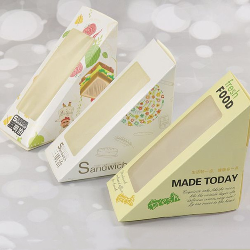 100 lapos szendvicstáska háromszög tortadoboz süteménybolt szendvicskenyér csomagolás háztartási eldobható sütéshez átlátszó papírdoboz