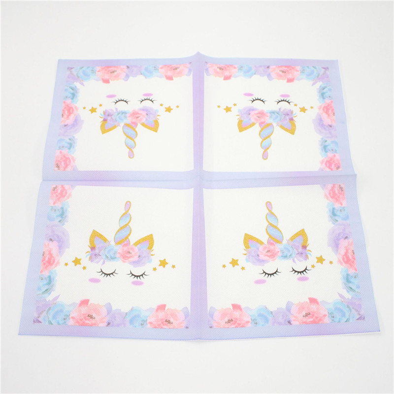 20db/csomag 33x33cm-es eldobható unikornis nyomtatott asztali vacsora selyemszalvéták papír esküvői születésnapi parti dekoráció