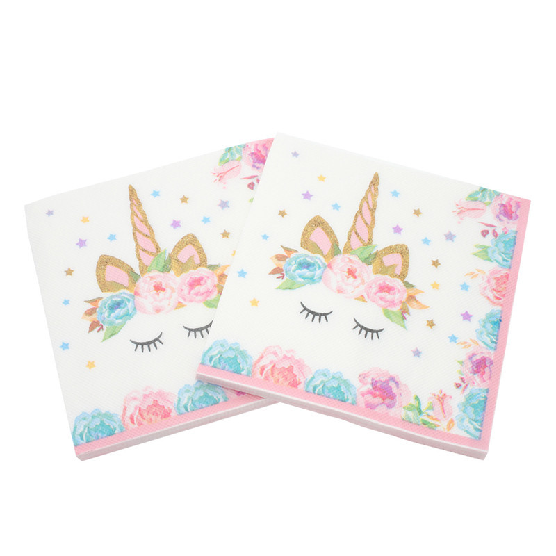 20db/csomag 33x33cm-es eldobható unikornis nyomtatott asztali vacsora selyemszalvéták papír esküvői születésnapi parti dekoráció