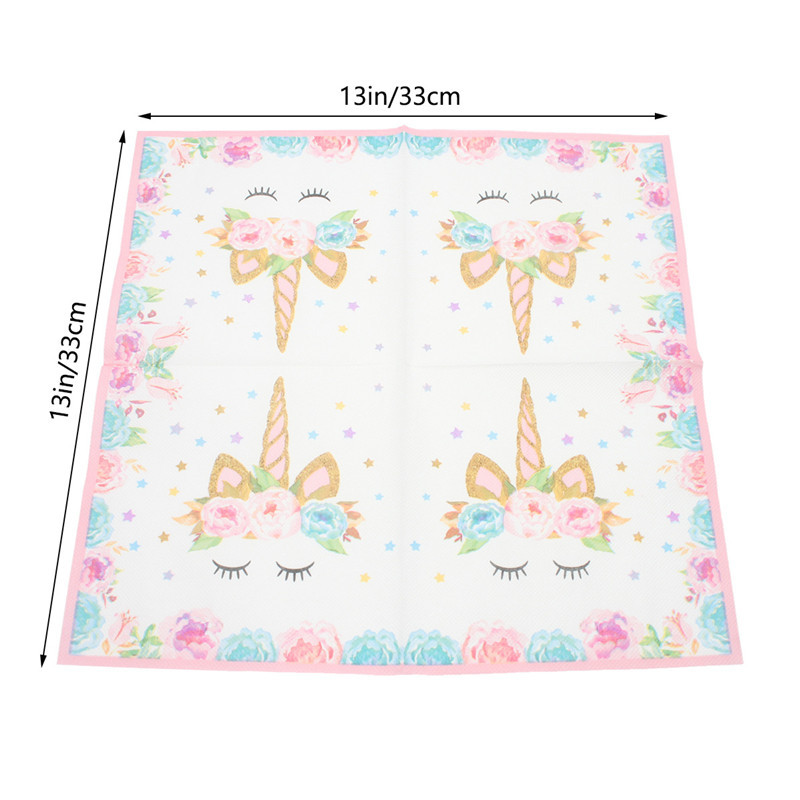 20db/csomag 33x33cm-es eldobható unikornis nyomtatott asztali vacsora selyemszalvéták papír esküvői születésnapi parti dekoráció