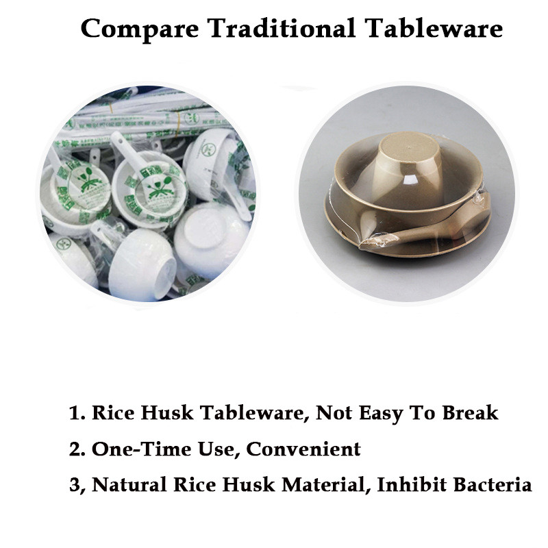 Ryžių lukštų vienkartiniai stalo reikmenų rinkiniai, ekologiški