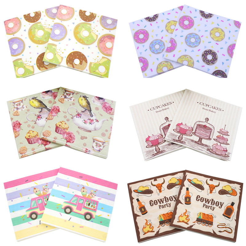 20 gab vienreizējās lietošanas salvetes Deserta pārtika, apdrukāts salvešu papīrs, DIY ballīte, pielāgots restorāna dekors