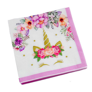 Цвете Еднорог Парти Тема Розово парти за рожден ден Декоративен банер Покривка Тава за хартия Комплект съдове за еднократна употреба