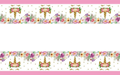 Λουλούδι Μονόκερος Θέμα πάρτι Ροζ Γενέθλια Διακοσμητικό Πανό Τραπεζομάντιλο Χάρτινος Δίσκος Σετ σερβίτσιων μιας χρήσης