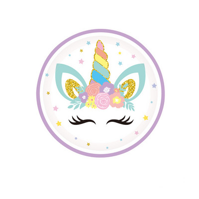 Λουλούδι Μονόκερος Θέμα πάρτι Ροζ Γενέθλια Διακοσμητικό Πανό Τραπεζομάντιλο Χάρτινος Δίσκος Σετ σερβίτσιων μιας χρήσης