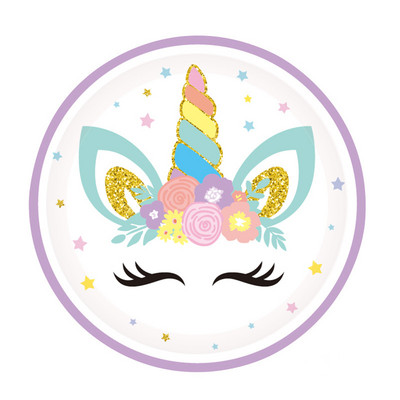 Λουλούδι Μονόκερος Θέμα πάρτι Ροζ Γενέθλια Διακοσμητικό Πανό Τραπεζομάντιλο Χάρτινος Δίσκος Σετ σερβίτσιων μιας χρήσης