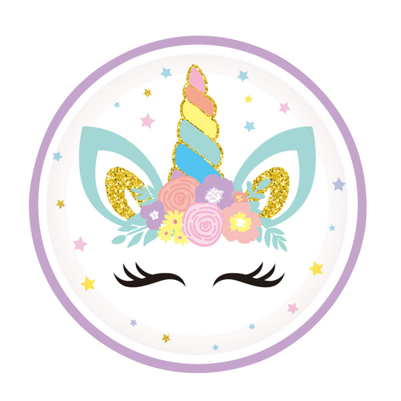 Λουλούδι Μονόκερος Θέμα πάρτι Ροζ Γενέθλια Διακοσμητικό Πανό Τραπεζομάντιλο Χάρτινος Δίσκος Σετ σερβίτσιων μιας χρήσης