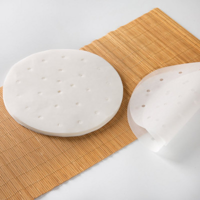 100 gab Air Fryer ieliktņi Bambusa tvaicēšanas ieliktņi Perforētas pergamenta papīra loksnes Nepiedegošas grozu paklājs tvaicēšanas/ cepšanas papīri