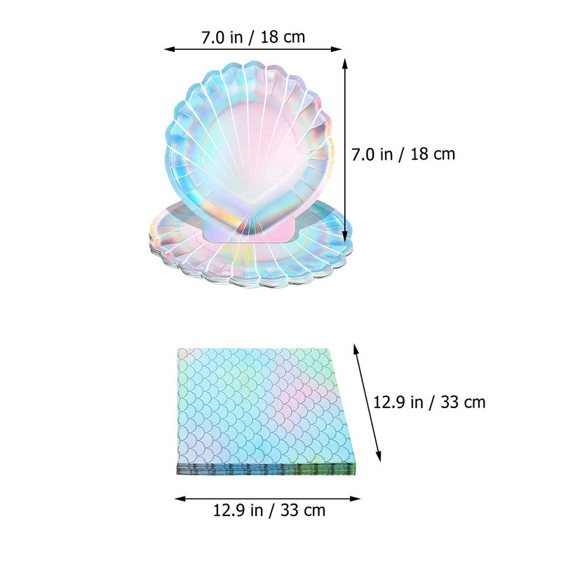 1 jūras gliemežvāku šķīvju komplekts Mermaid Party Plate Vienreizlietojamie jūras gliemežvāku šķīvju šķīvji