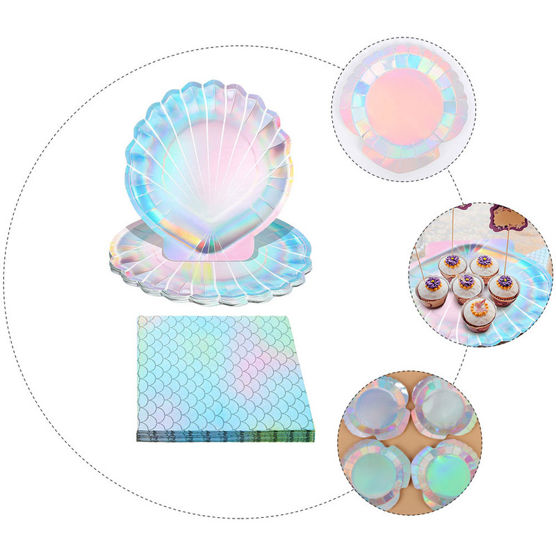 1 jūras gliemežvāku šķīvju komplekts Mermaid Party Plate Vienreizlietojamie jūras gliemežvāku šķīvju šķīvji
